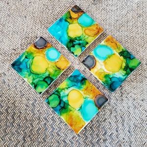 Alcohol Ink Coasters Spring Colors Set of 4